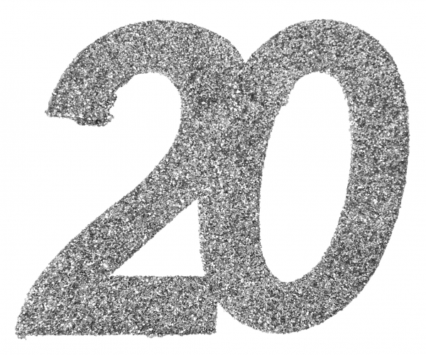 Anniversaire, confettis, argent, 20 ans
