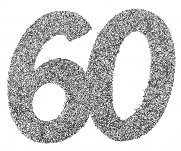 Anniversaire, confettis, argent, 60 ans