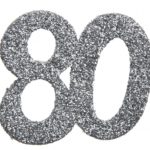 Anniversaire, confettis, argent, 80 ans