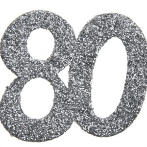 Anniversaire, confettis, argent, 80 ans