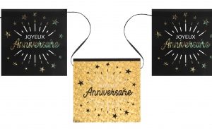 Anniversaire adulte, banderole, or, noir