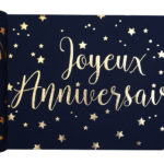 Anniversaire adulte, chemin de table, bleu, or