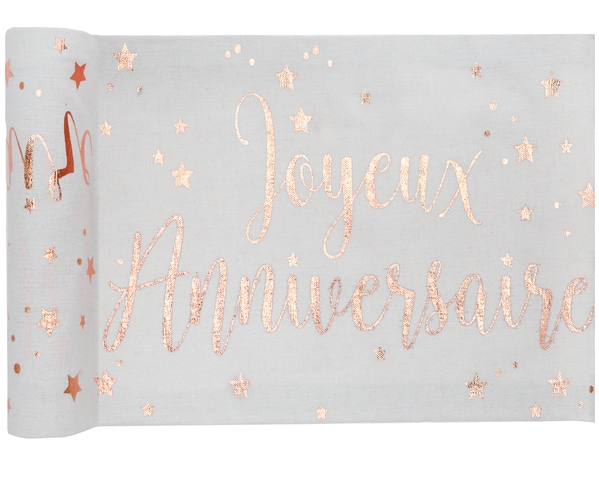 Anniversaire adulte, chemin de table, coton, rose gold