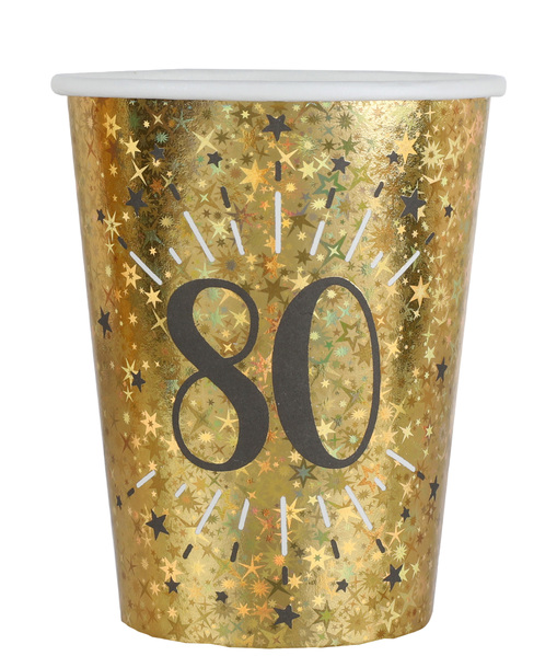 anniversaire adulte, gobelets, or, 80