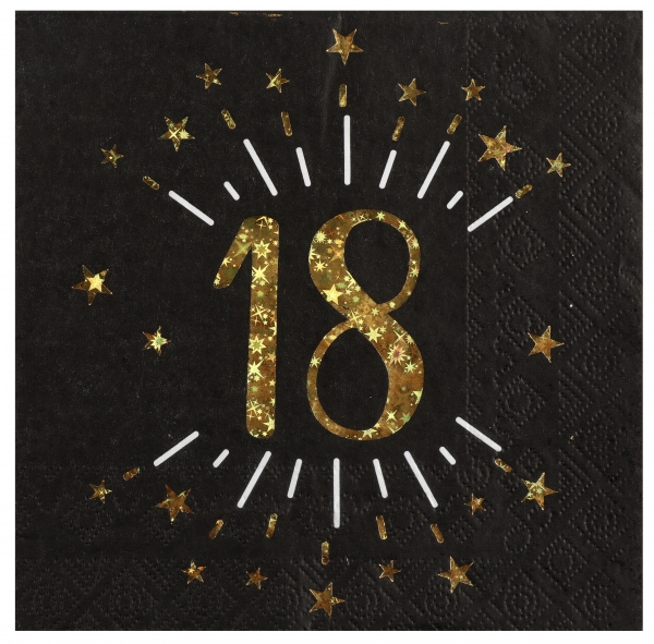 anniversaire adulte, serviette, or. 18