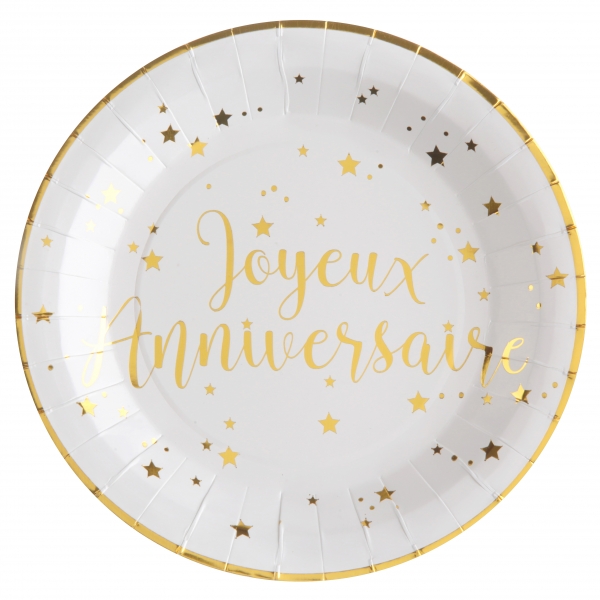 anniversaire adulte, vaisselles, assiettes, ja, or