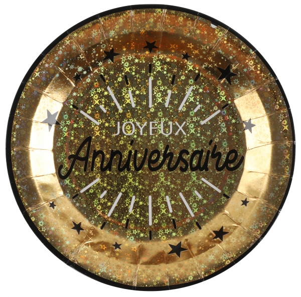 anniversaire adulte, vaisselles, assiettes, ja, or