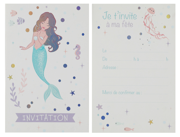Anniversaire enfant, sirene, invitation