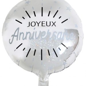 Anniversaire adulte, ballon, alu, argent