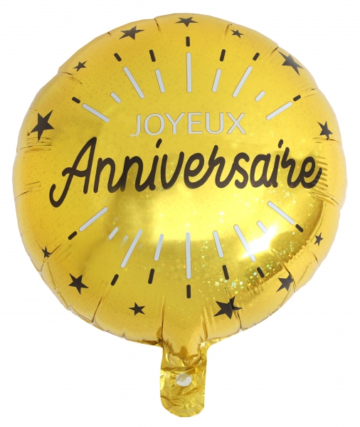 Anniversaire adulte, ballon, alu, or