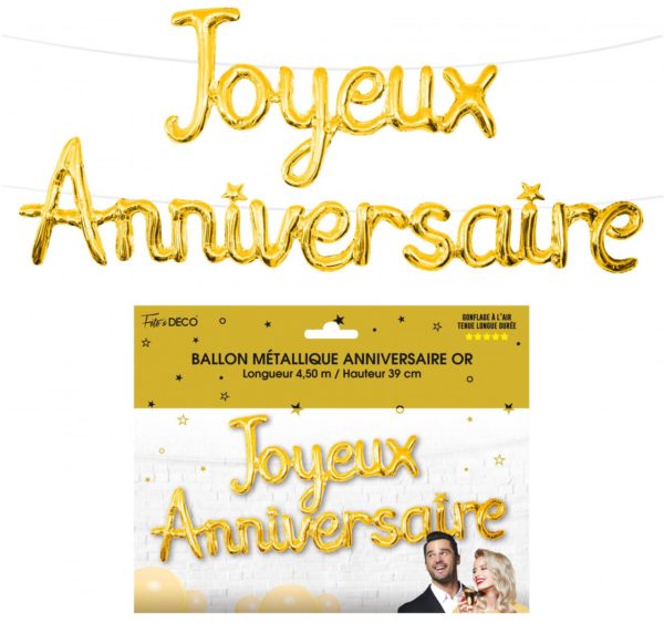 Anniversaire, ballons, joyeux anniversaire, or