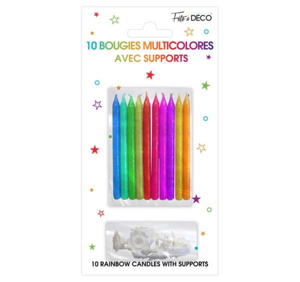 Anniversaire, bougies, pailletées, multicouleurs