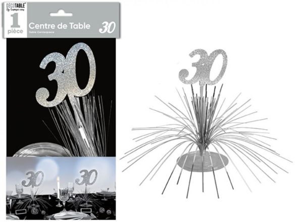 Anniversaire, centre de table, argent, 30