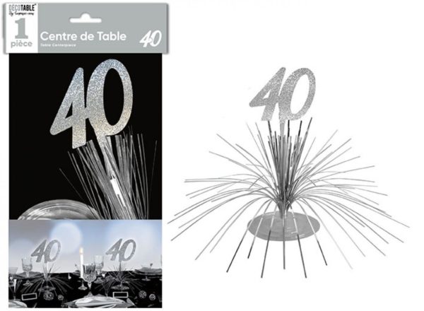 Anniversaire, centre de table, argent, 40