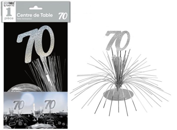 Anniversaire, centre de table, argent, 70