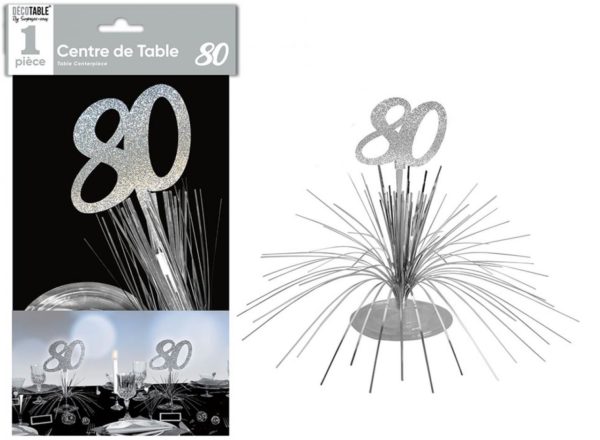 Anniversaire, centre de table, argent, 80