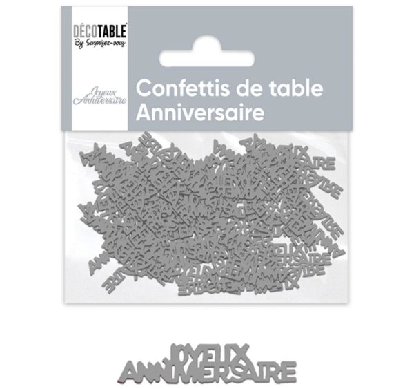 Anniversaire, confettis, gris