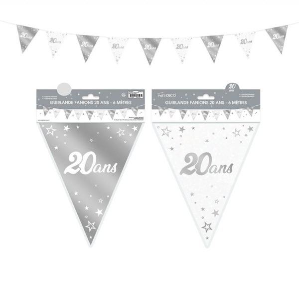 Anniversaire, guirlande, fanion, argent, 20