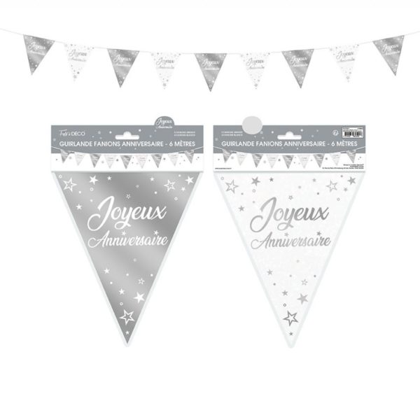 Anniversaire, guirlande, fanion, argent, joyeux anniversaire