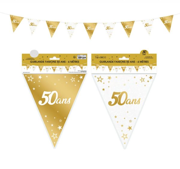 Anniversaire, guirlande, fanion, or, 50