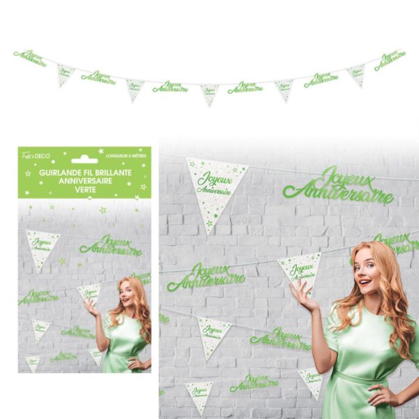 Anniversaire, guirlande fil, vert