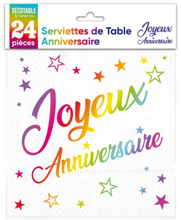 Anniversaire, serviettes, joyeux anniversaire, multi