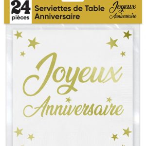 Anniversaire, serviettes, joyeux anniversaire, or