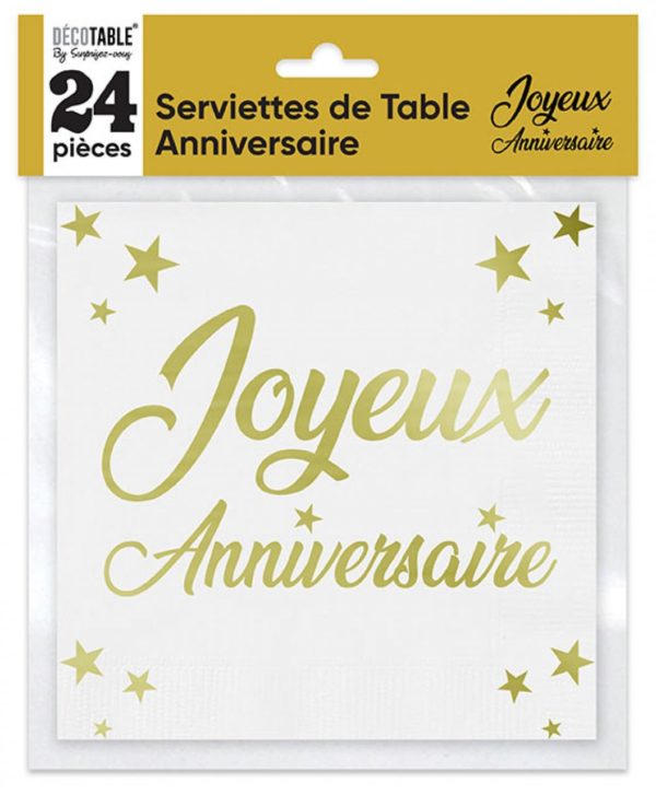 Anniversaire, serviettes, joyeux anniversaire, or