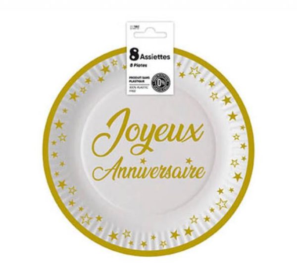 Anniversaire adulte, assiettes, or