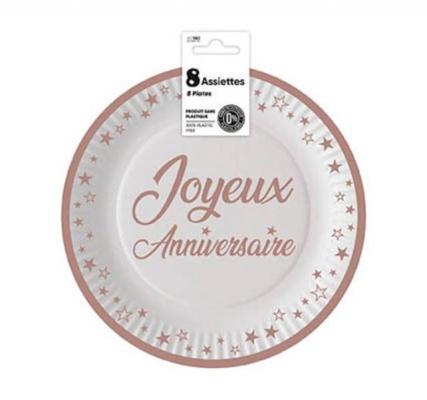 Anniversaire adulte, assiettes, rose gold