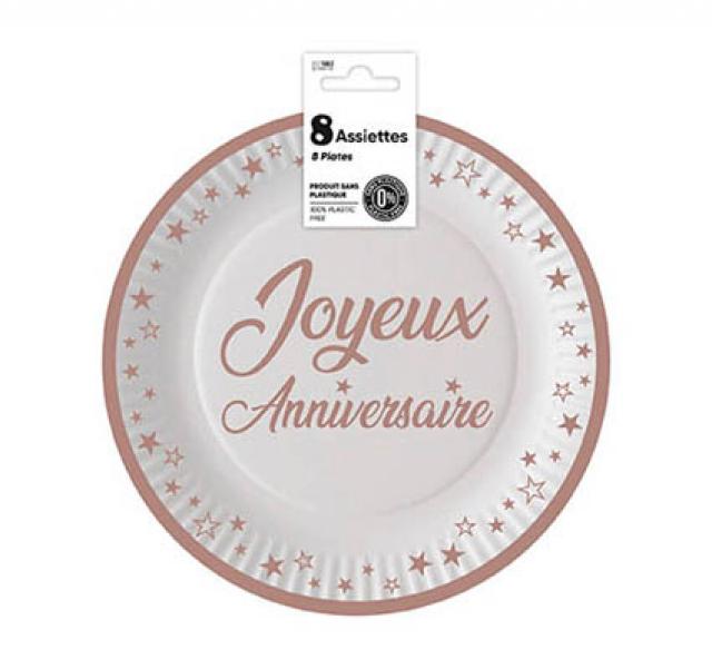10 Assiettes Carton Joyeux Anniversaire Rose Gold - Diamètre 22.5cm - Fête Anniversaire Tendance - Fitwish