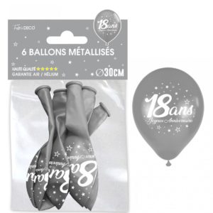 Anniversaire adulte, ballons, argent, 18 ans