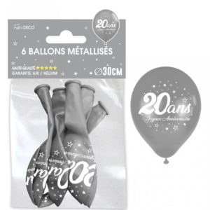 Anniversaire adulte, ballons, argent, 20 ans