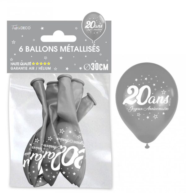 Anniversaire adulte, ballons, argent, 20 ans