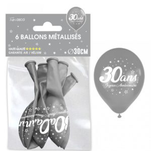 Anniversaire adulte, ballons, argent, 30 ans