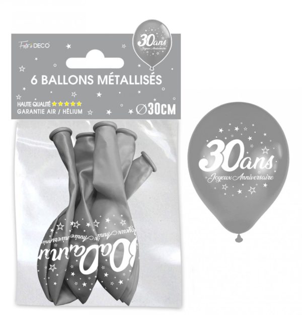 Anniversaire adulte, ballons, argent, 30 ans