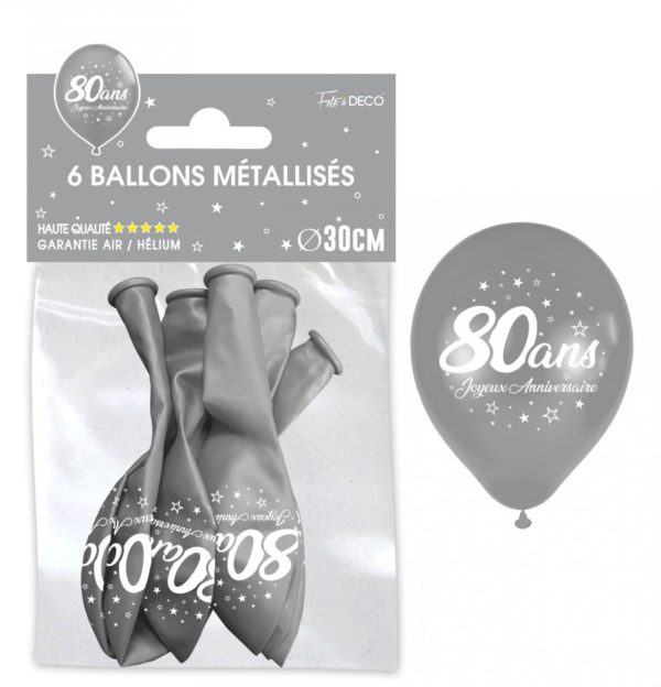 Anniversaire adulte, ballons, argent, 80 ans