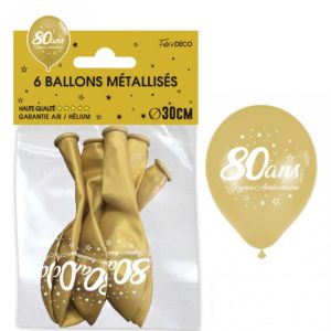 Anniversaire adulte, ballons, or, 80 ans