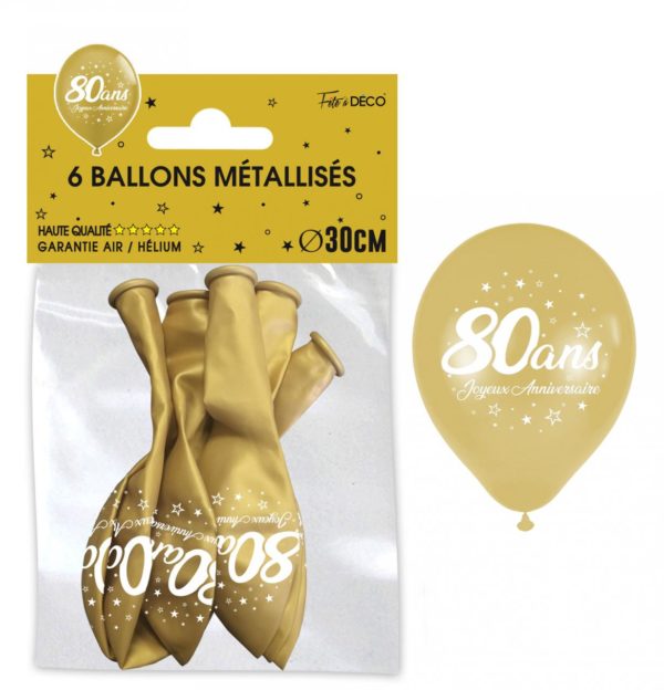 Anniversaire adulte, ballons, or, 80 ans