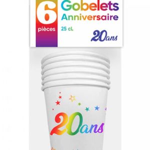 Anniversaire adulte, gobelets, multicolore, 20