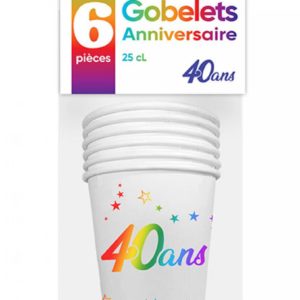 Anniversaire adulte, gobelets, multicolore, 40