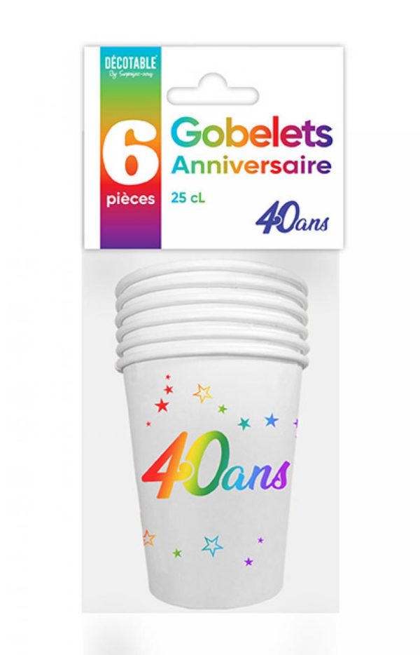 Anniversaire adulte, gobelets, multicolore, 40