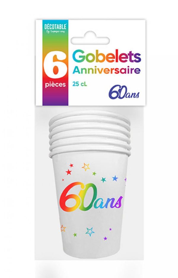Anniversaire adulte, gobelets, multicolore, 60