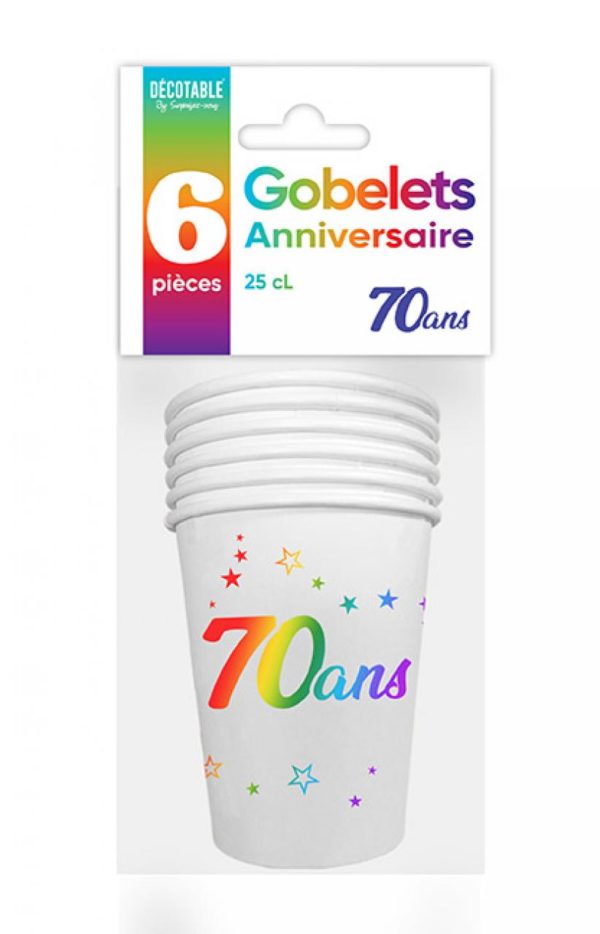 Anniversaire adulte, gobelets, multicolore, 70