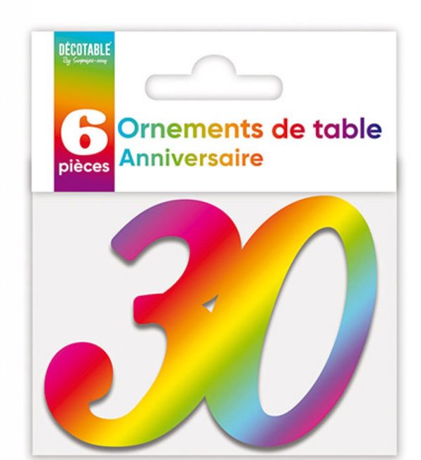 Anniversaire adulte, ornement de table, multicouleurs, 30