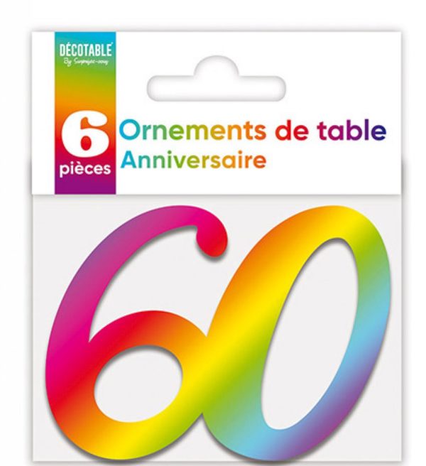 Anniversaire adulte, ornement de table, multicouleurs, 60