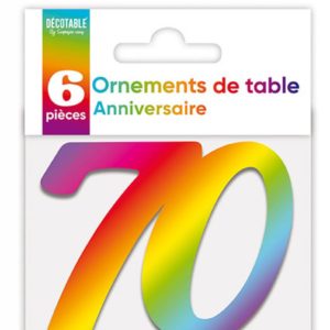 Anniversaire adulte, ornement de table, multicouleurs, 70
