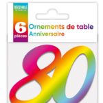 Anniversaire adulte, ornement de table, multicouleurs, 80