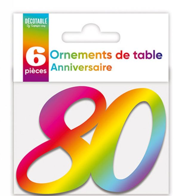 Anniversaire adulte, ornement de table, multicouleurs, 80