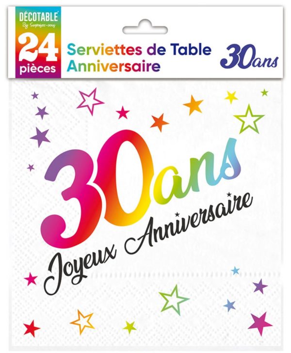 Anniversaire adulte, serviettes, 30 ans